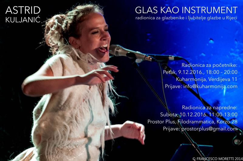 GLAS KAO INSTRUMENT / radionica za glazbenike i ljubitelje glazbe- 9.12. / 18 – 20 @ Kuharmonija // 10.12 / 11-13 @ Filodrammatica